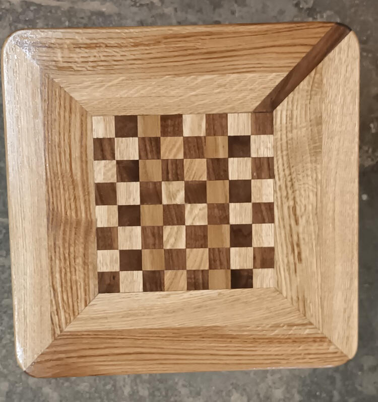 chessboard table top from oak and walnut wood